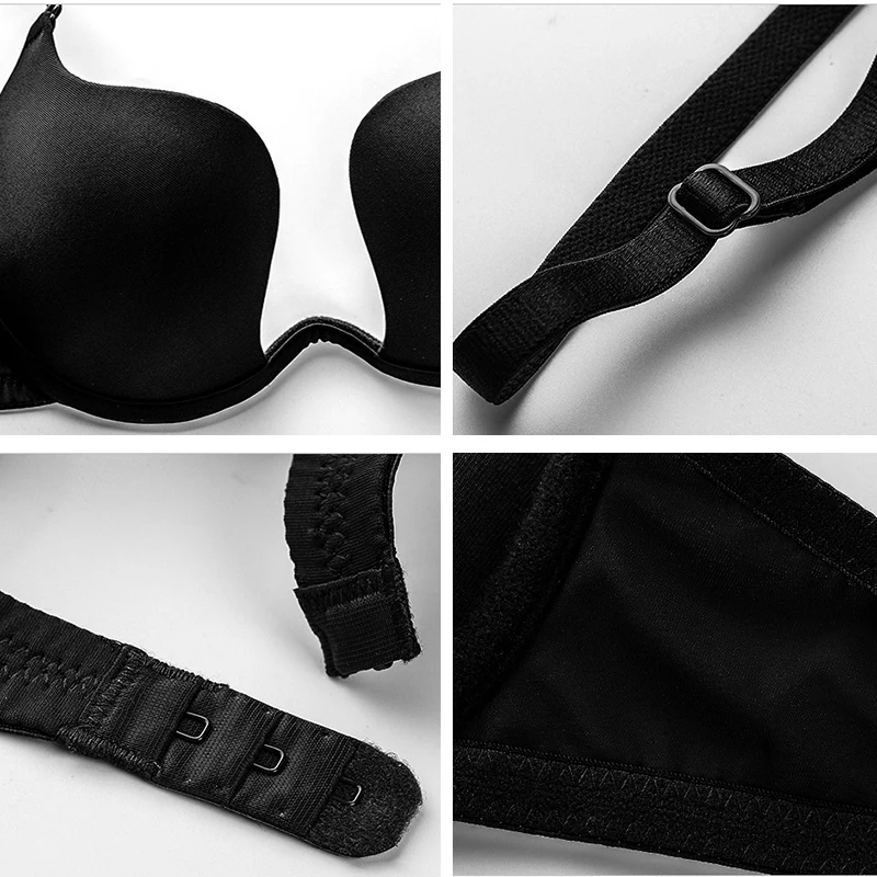 

2 Pieces Deep U Low Cut Bras For Women Sexy Lingerie Plus Size Thick Cotton Push Up Underwear Brassiere Seamless Girls Bra Top