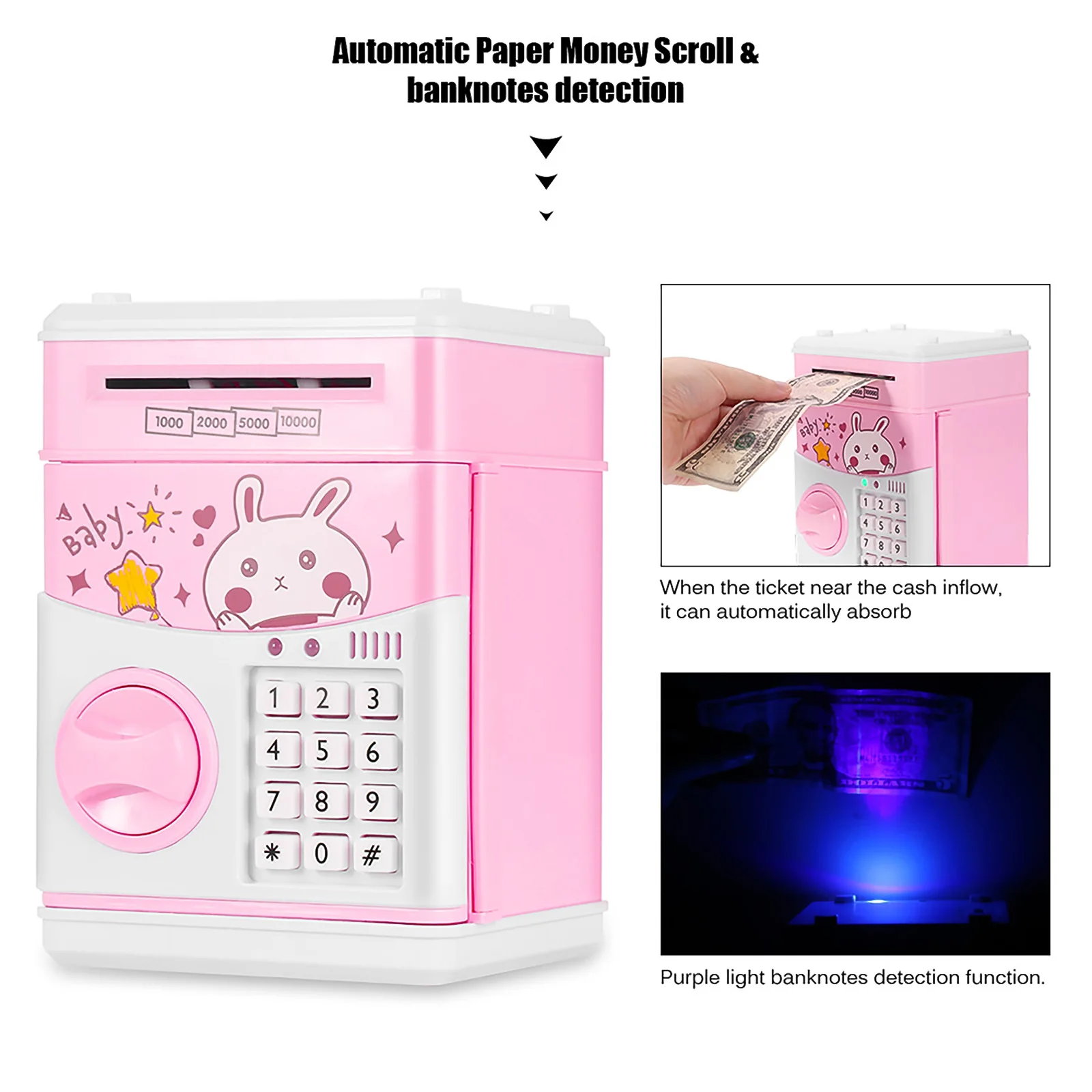 

Piggy Bank ATM Password Money Box Cash Coins Saving Box ATM Bank Safe Box Automatic Deposit Banknote Christmas Gift