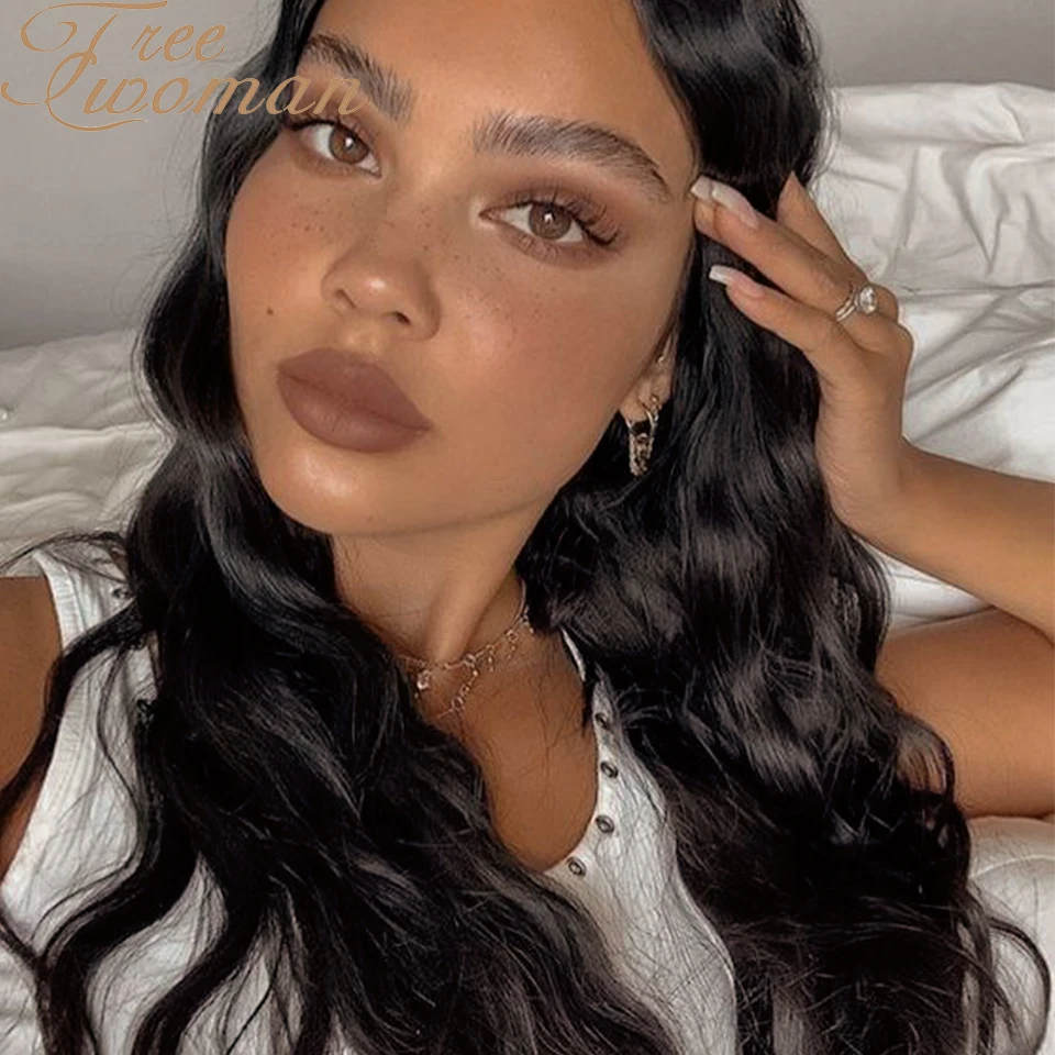 Парики для женщин из синтетических волокон FREEWOMAN черные естественные длинные