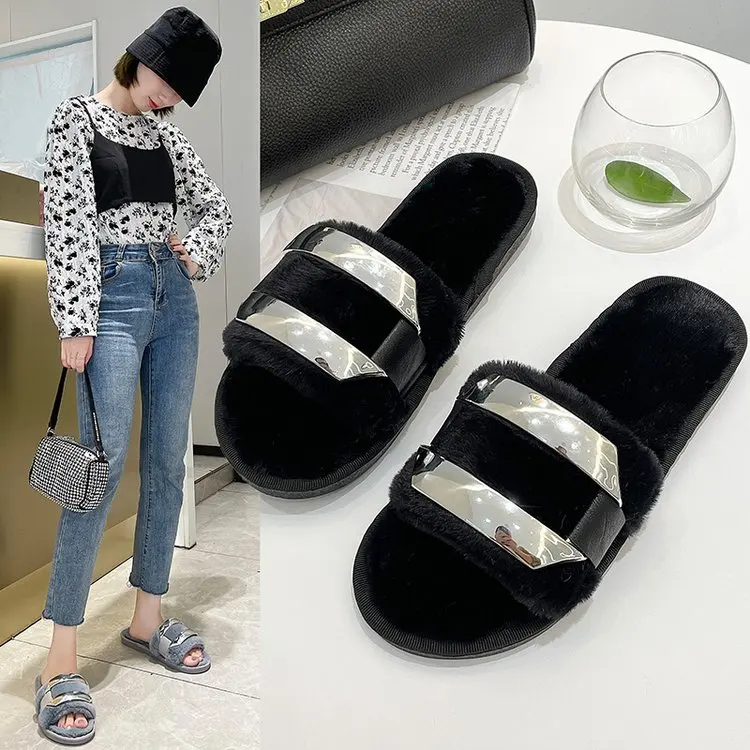 2021 Autumn and Winter New Ladies Cotton Slippers Household Fur Slippers Women Fashion Comfortable Women's Shoes Plush Slippers