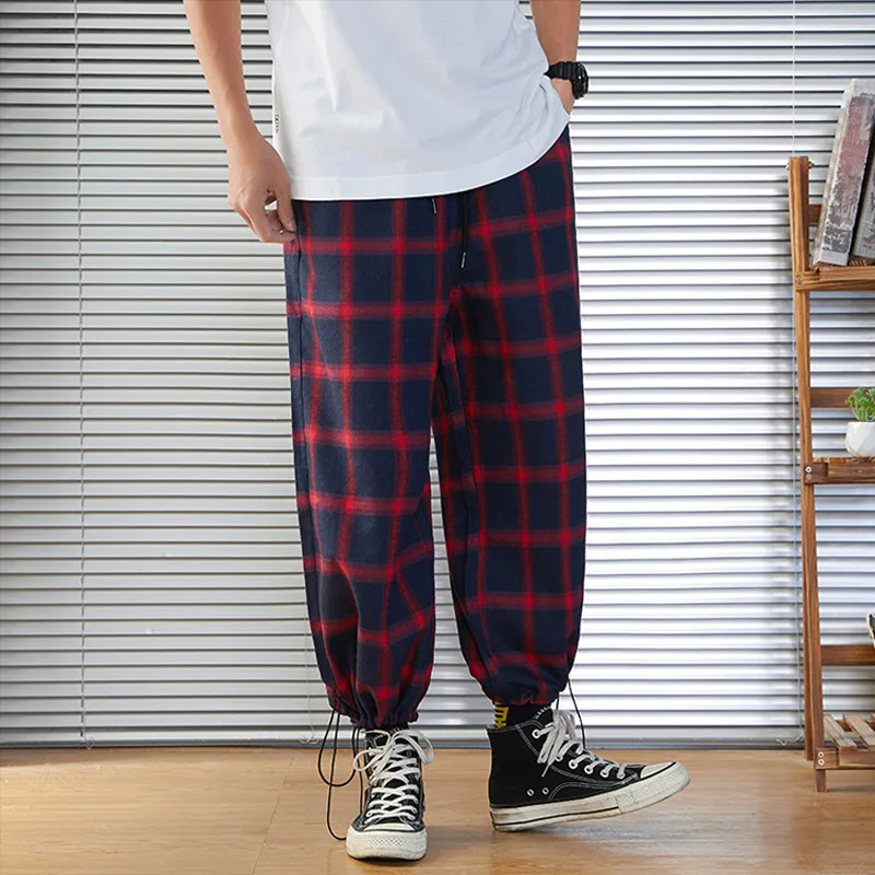 Мужские тренировочные брюки клетчатые уличные джоггеры мужские хлопковые