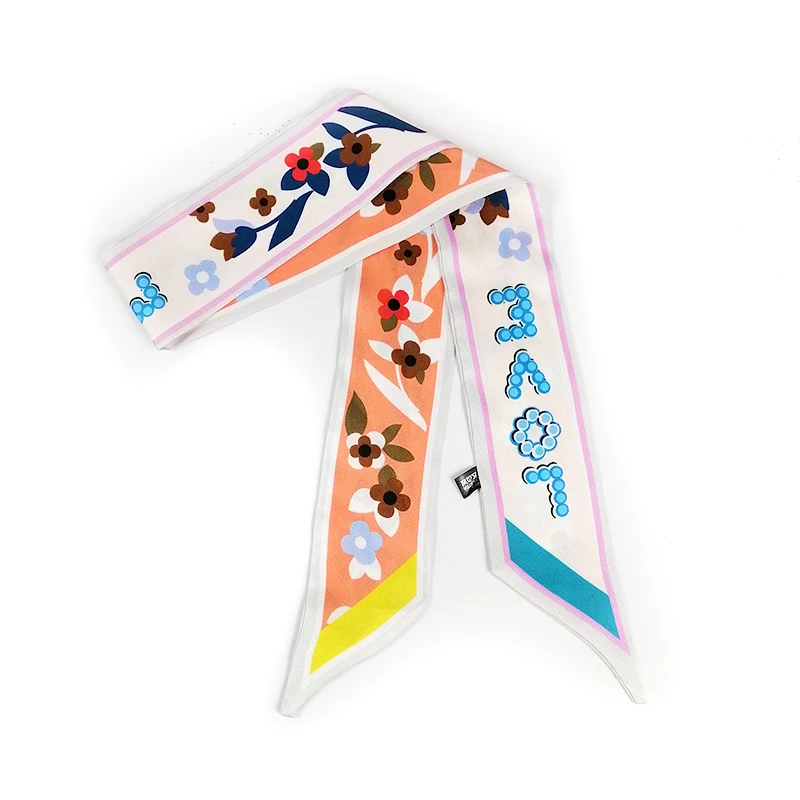 Роскошный брендовый красивый шарф на ремешке с принтом женский шелковый модный