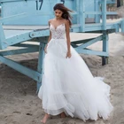 На тонких бретелях Свадебные платья А с открытыми плечами аппликация свадебные платья 2021 Robe De Soiree пляжное кружевное свадебное платье