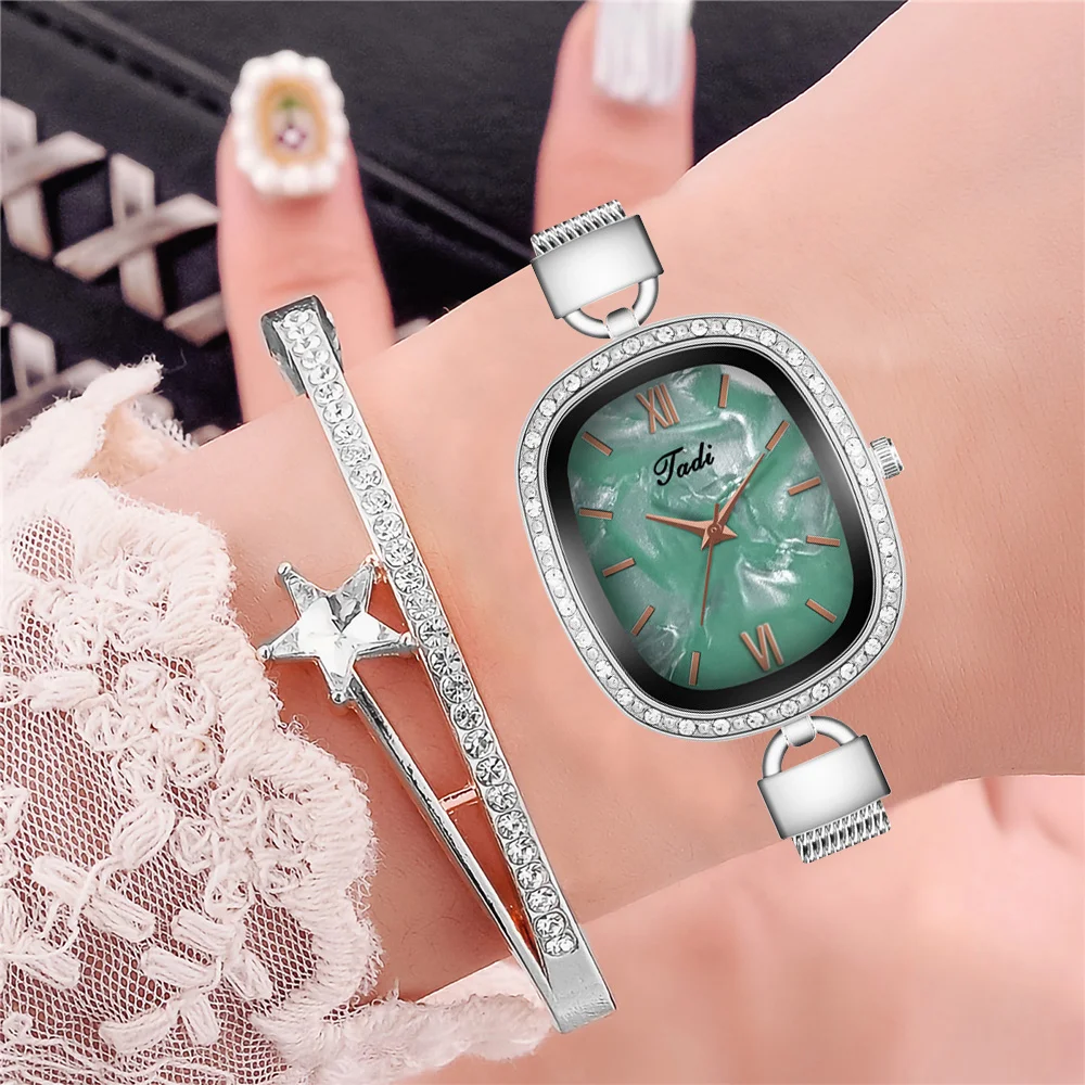 [Часы + браслет] сверхтонкие женские часы с серебристым жемчугом и циферблатом