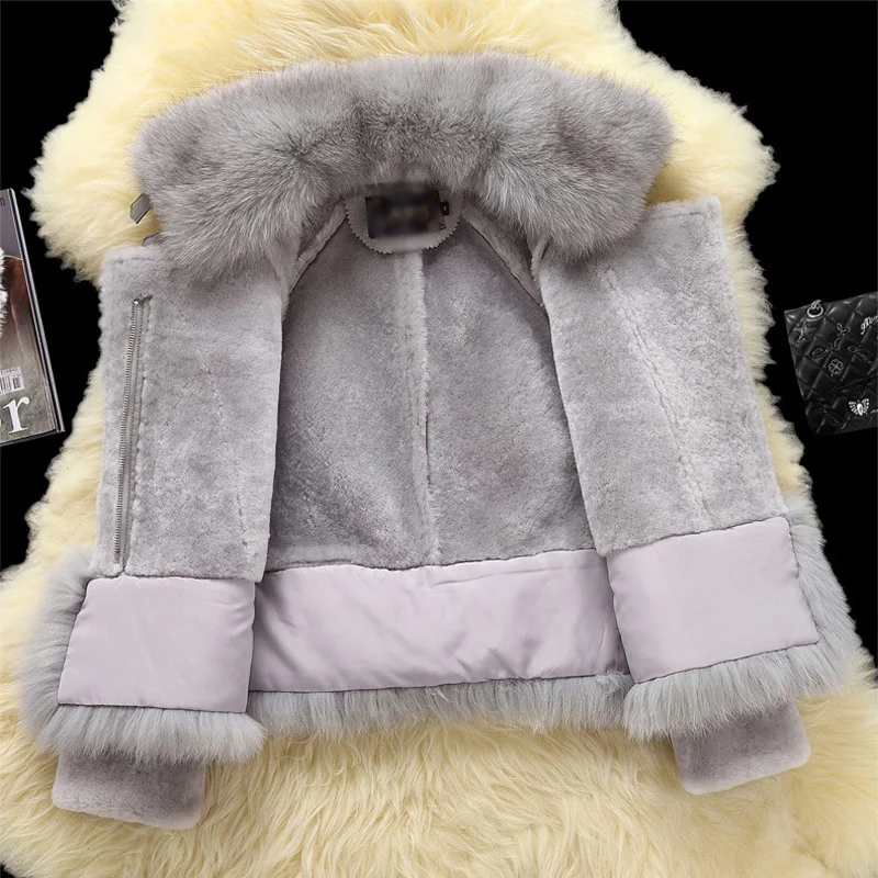 2020 new style fox fur collar oversized fox fur hem lambskin high quality jacket women short fur all-in-one fur jacket