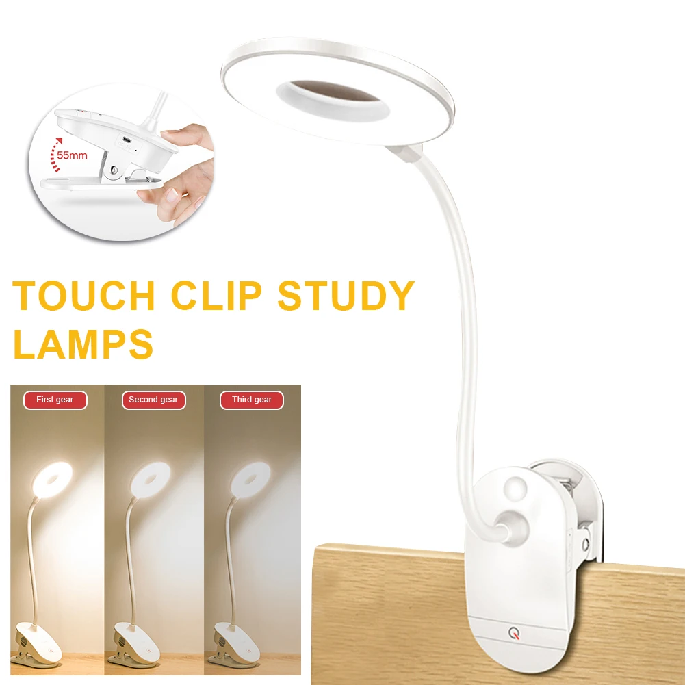 

Book Light USB Led Rechargeable Mini Clip-On Desk Lamp Light Flexible Nightlight Reading Lamp For Travel Bedroom Book 3 Mode