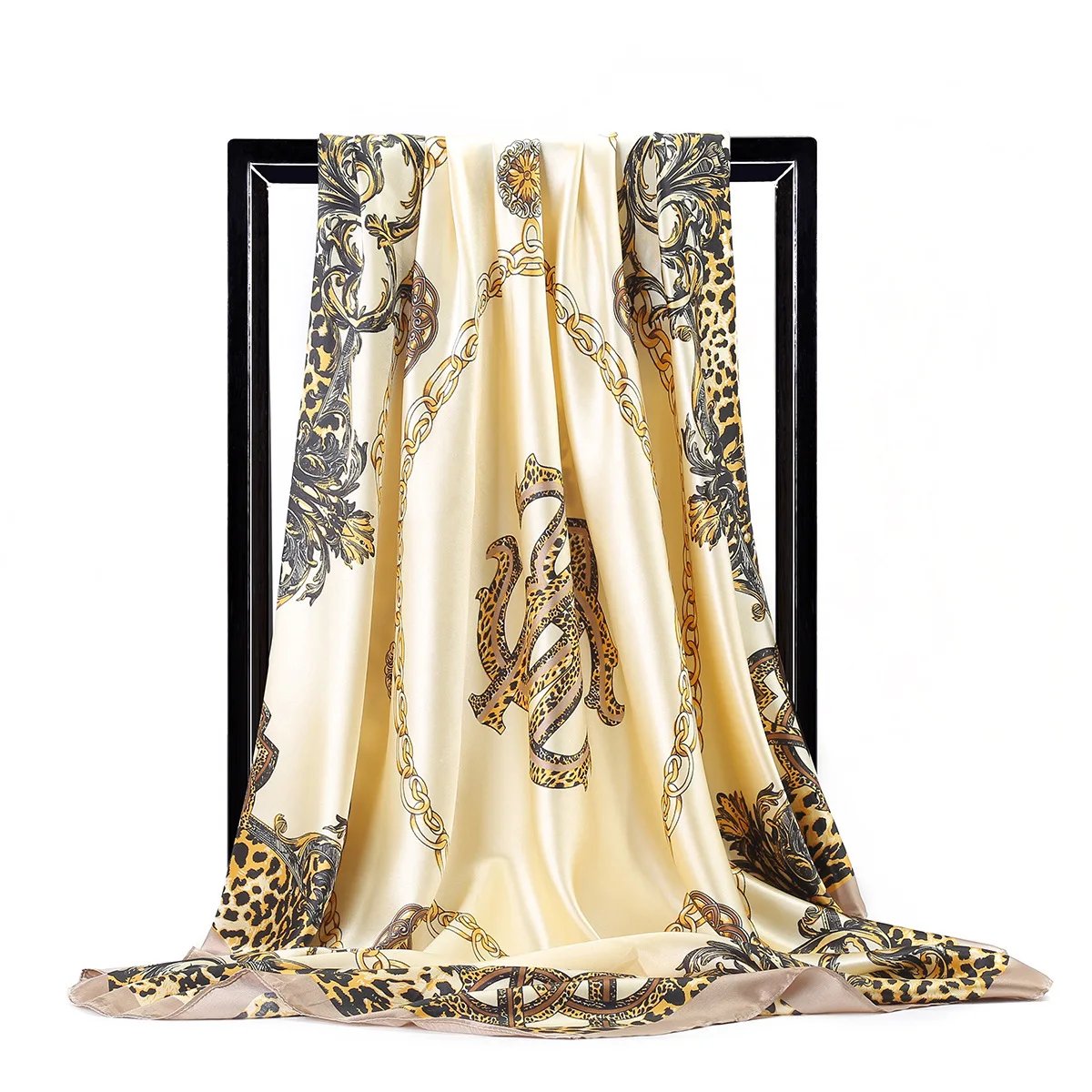 

2021 Luxury Brand Silk Scarves Women Foulard 90X90CM Square Head Hijab Scarf Ladies Chiffon Shawl Wrap Muffler Bandanna Female