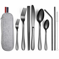 black tableware set travel stainless steel cutlery sets portable cutlery set fork spoon knife dinner set outdoor dropshipping