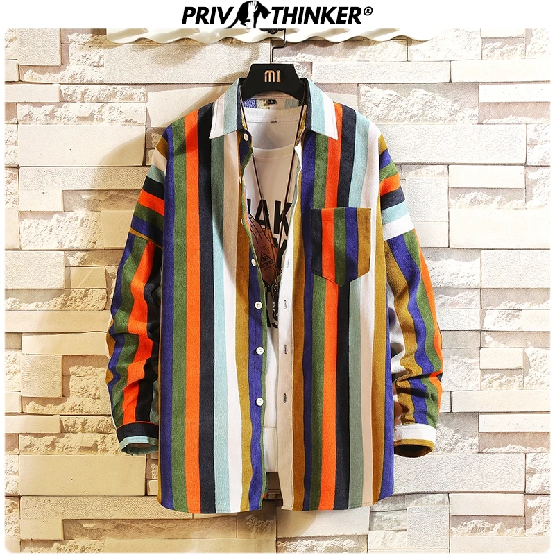 Privathinker Mens Autumn Striped Dress Shirts Men High Quality Breathable Soft Classic Shirt Male Streetwear Tops Oversize
