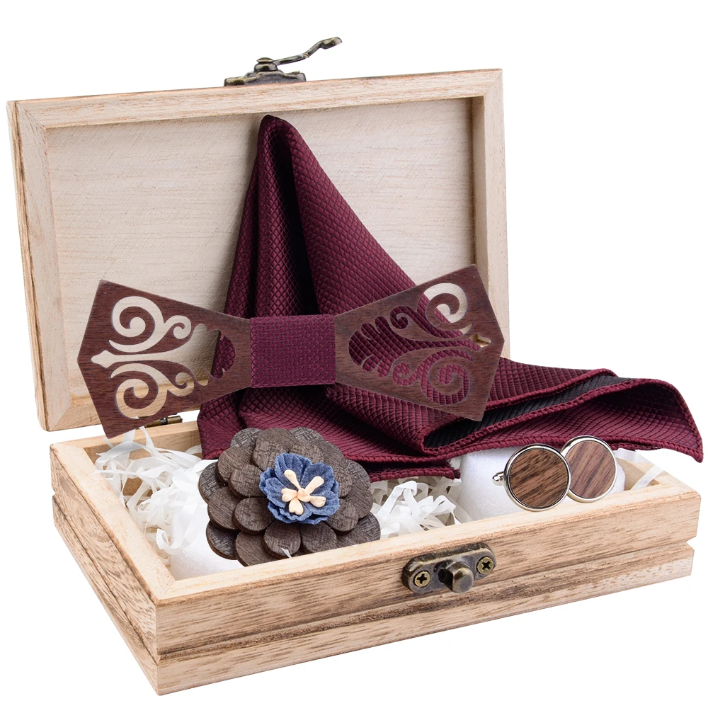 Новый набор из галстука и деревянного галстука-бабочки для мужчин Шелковый