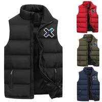 fashion men jackets autumn winter sleeveless cotton warm vest casual solid color tops outdoor printed mens clothes