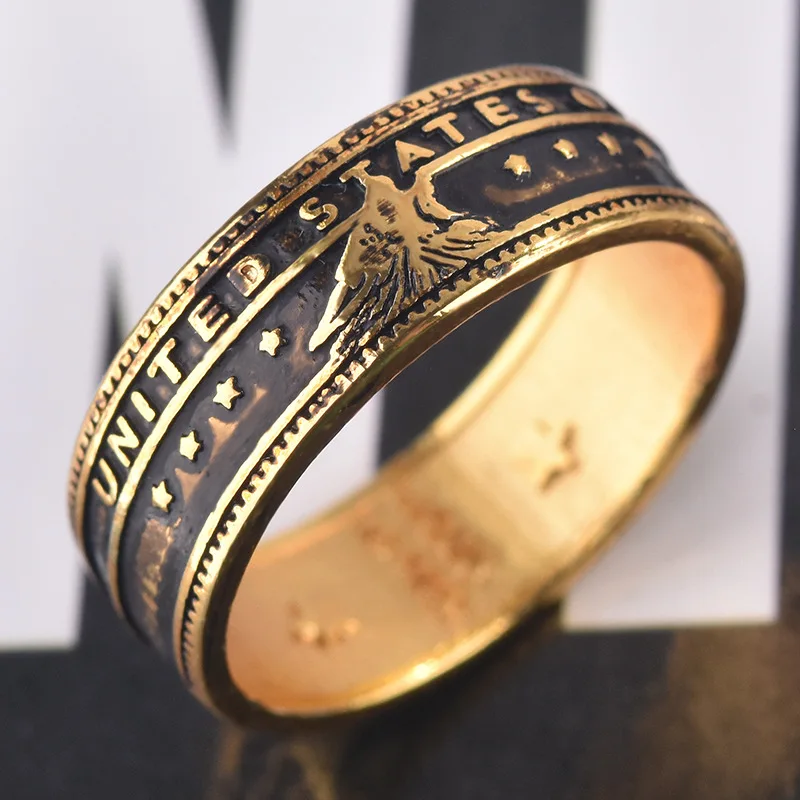 

Punk Vintage Wolf Carved Men's Viking Tings Dollar Coin Pattern Rings Biker Jewelry Gothic Party Costume Jewelry Accessoires