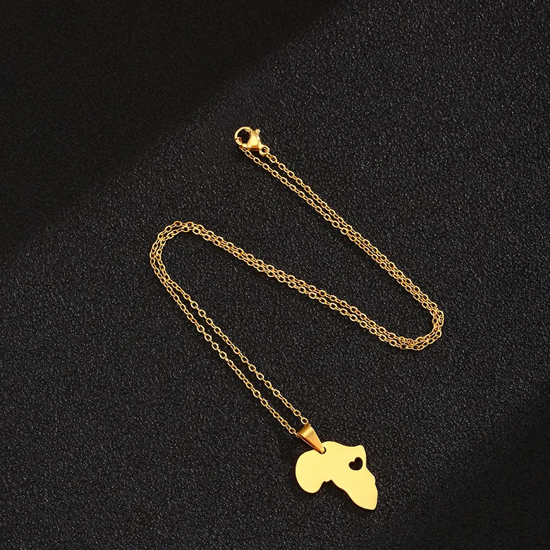 

2021 Simplicity Stainless Steel Necklace for Women Man Africa Map Gold Silver Color Pendant Necklace Engagement Jewelry