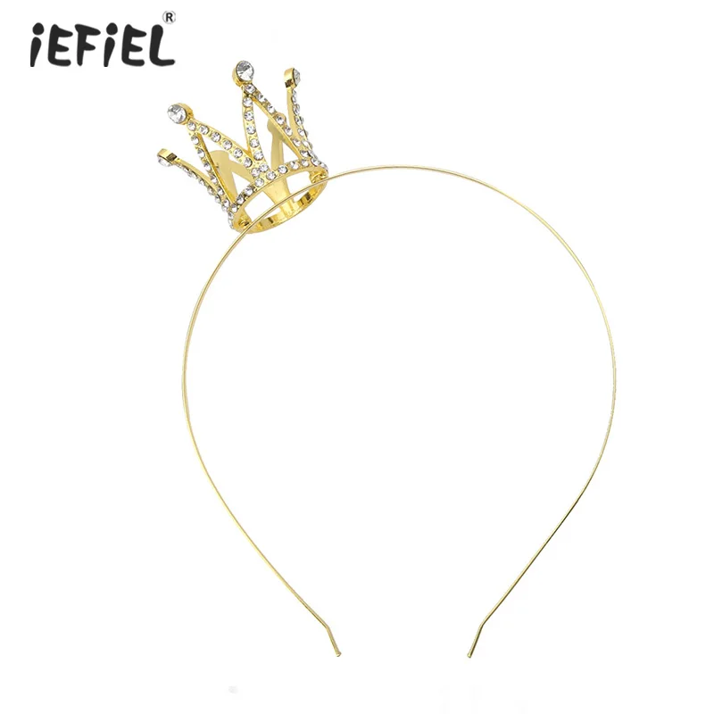 

Позолоченный мини сверкающий тиара со стразами Корона обруч для волос головной убор ободок для дня рождения карнавал вечерние свадьбы