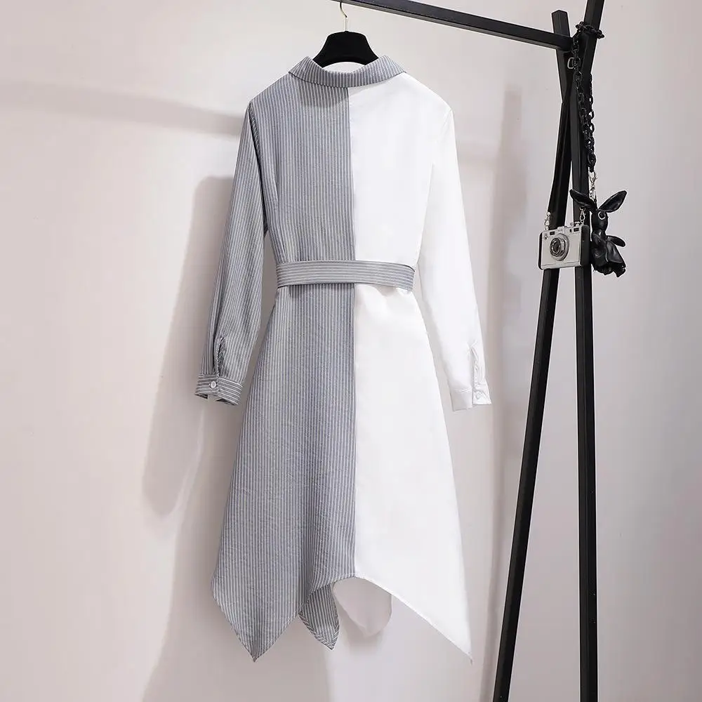 2XL-6XL женское осеннее платье большого размера повседневное Полосатое лоскутное платье с длинными рукавами 5XL Большие размеры; для офиса дамское необычное платье