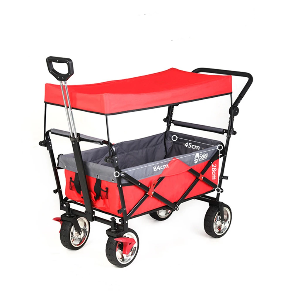 

B-LIFE Portable Garden Cart with 4 Wheels Romovable Canopy Pull Wagon Outdoor Utility Shopping Wheelbarrow Trolley