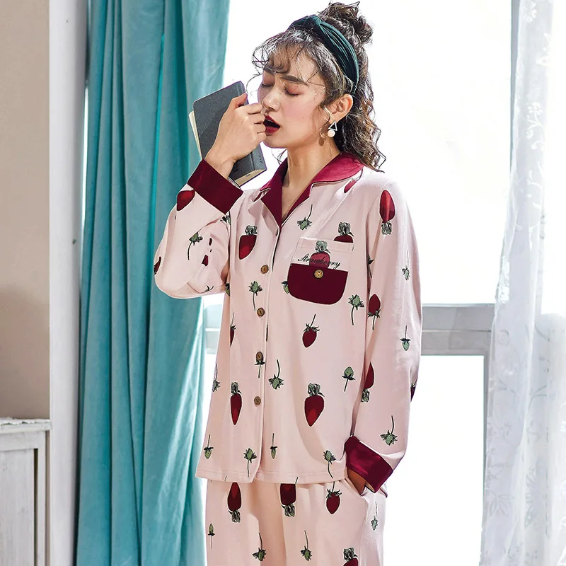 Тонкий милый костюм из чистого хлопка с длинным рукавом на весну и лето домашняя