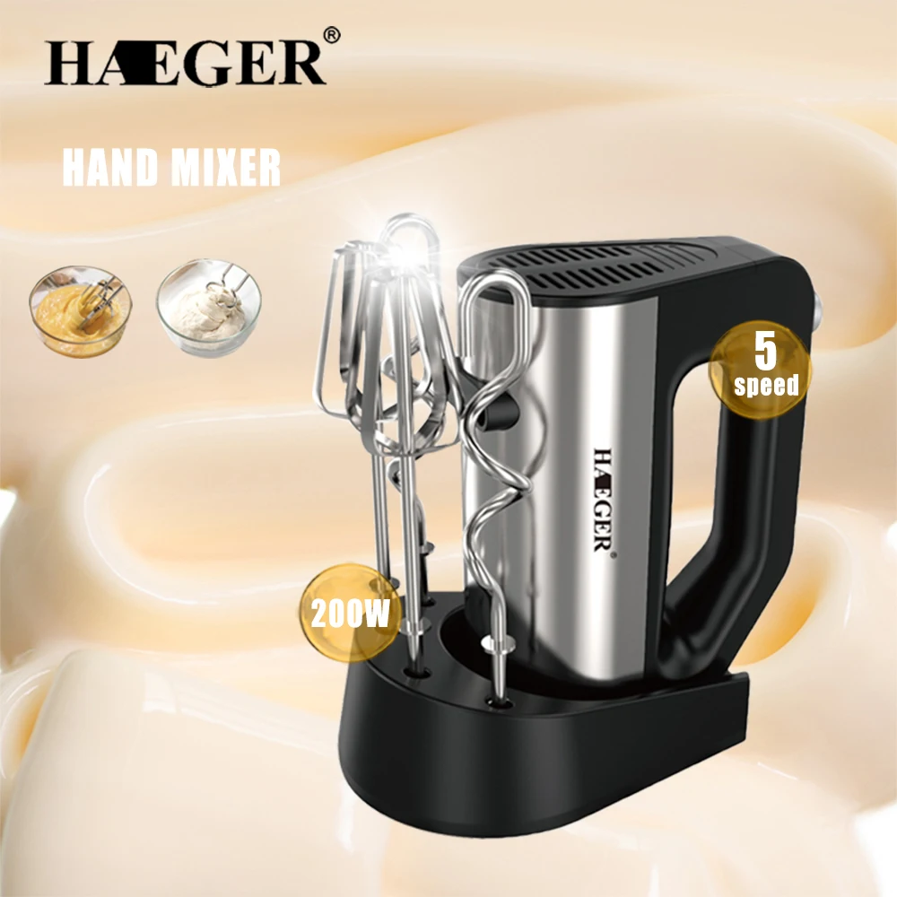 

HAEGER Milk Frother 2 in 1 Hand Mixer Electric for Cake Egg Beater Food Processors Blenders Cream Dough Stirrer 5 Speed