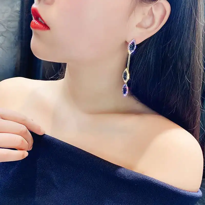 

Fashion Women's Crystal Earrings Jewelry Designer Purple Party Needle Earings Long Pendant For Women