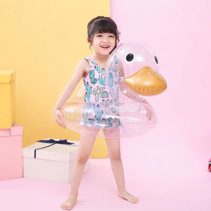 

2021 Popular Transparent Cute Duck Swimming Ring Skills Learning Water Play Wading Sports Parent-child Interaction Underarm Ring