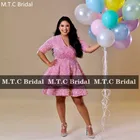 Короткое розовое платье с блестками для выпускного вечера, многоярусные эластичные вечерние платья с блестками и рукавом до локтя, вечернее платье на заказ