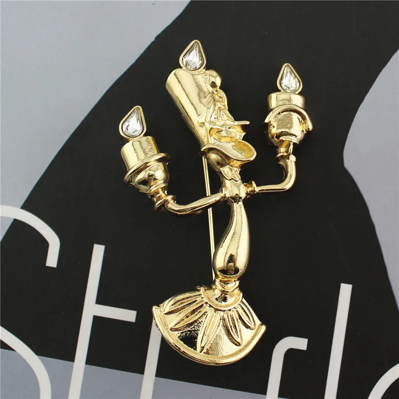 

Beauty and the Beast Lumia Candlestick Personality Gold Brooches for Women Vintage Costume Badge Suit Corsage Jewelry Charms