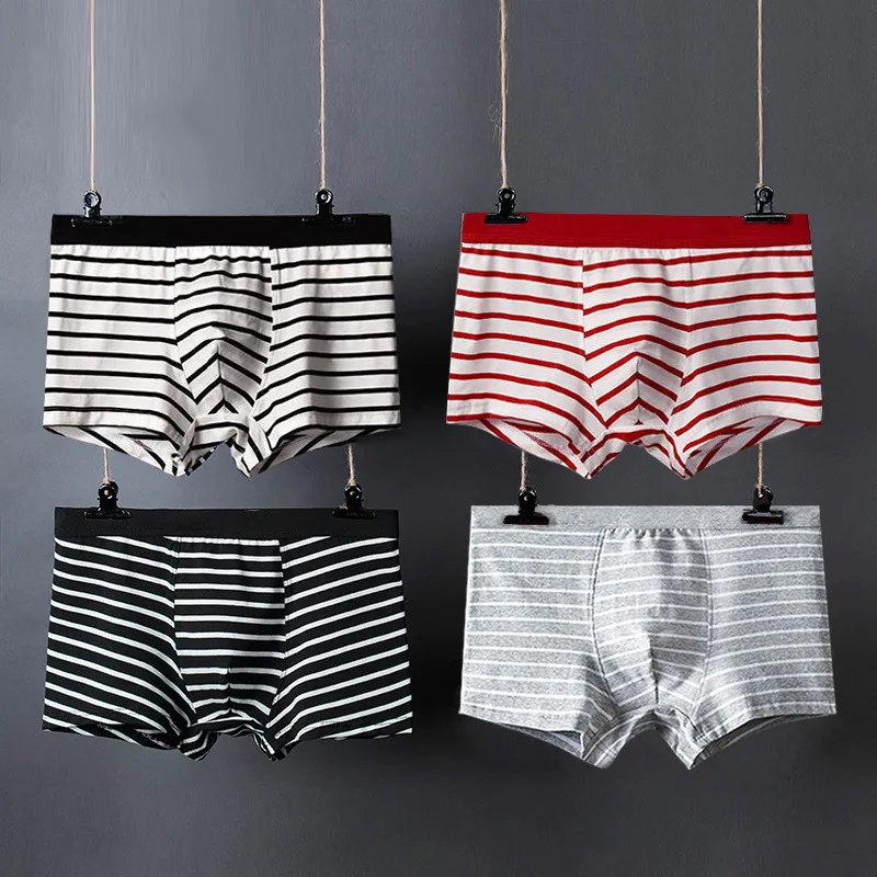 4Pcs/Lot Men's Underwear Men's Boxers Striped Cotton Sports Low Waist Sexy Boxer Pants Underwear Comfortable