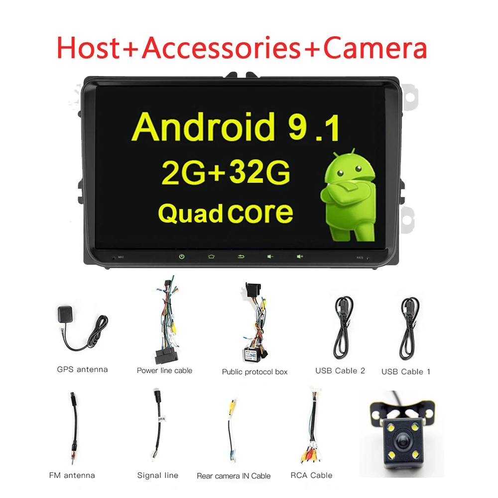 Android 2 32G Cam 9 дюймов Android 9,1 автомобильный Радио мультимедийный плеер gps навигация для VW Volkswagen Passat, jetta, Golf Polo Tiguan для автомобиля Skoda стерео - Цвет: Android 2 32G Cam