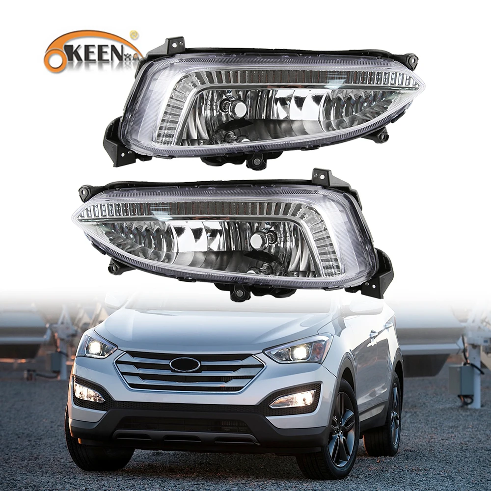 

OKEEN 2 шт. Светодиодные Автомобильные дневные ходовые огни для Hyundai Santa Fe IX45 2013 2014 2015 2016 Автомобильная противотуманная фара DRL Авто фара в сборе