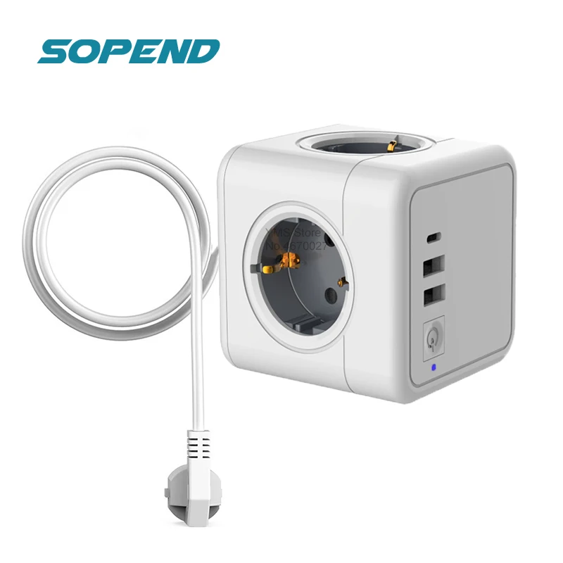 Sopend Power Strip Smart Home cube штепсельная вилка европейского стандарта 2 USB 5 в 3 1 а с