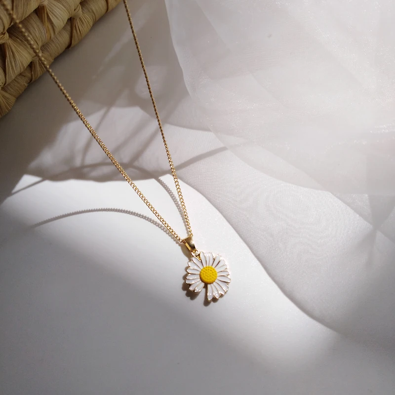Женское короткое ожерелье с подвеской в виде цветка ромашки металлическое