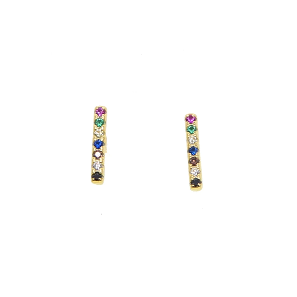 Buy gold color 100% 925 sterling silver tiny mini cute girls jewelry rainbow cz colorful thin bar delicate stud earring on