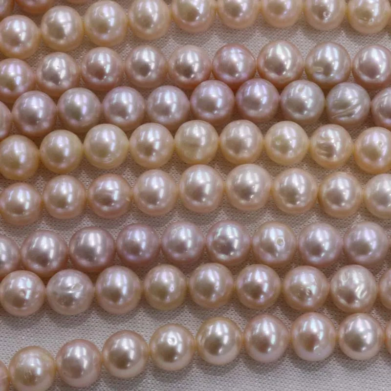 

Real Freshwater Wholesale White Pearl 5 Strands per Lot 9-10 mm Near Round 3 Color Loose Beads Throught Hole for DIY Necklace