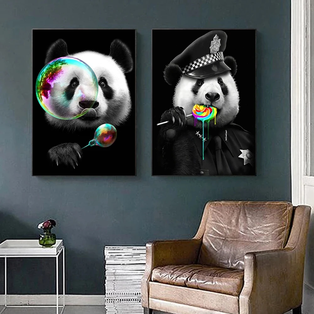 

Lovely Panda Police Canvas Paintings Art Animals Posters and Prints on The Wall Art Cartoon Pictures for Kids Room Home Decor
