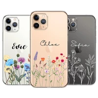 floral personalised phone case initials name soft transparent cover for iphone 13 11 12 pro max mini se 7 8 plus x xs max xr
