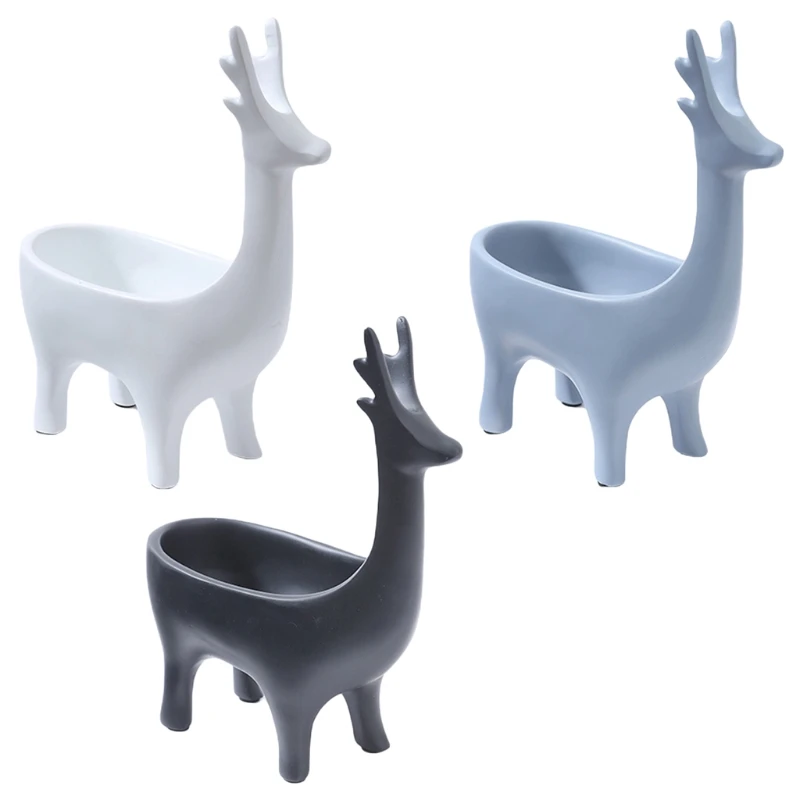 

Nordic Resin Deer Ornament Key Holder Animal Statue Sculpture Desktop Storage Box Jewelry Organizer Home Decoration
