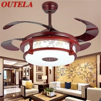 outela ceiling fan light invisible red lamp with remote control modern led for home living room