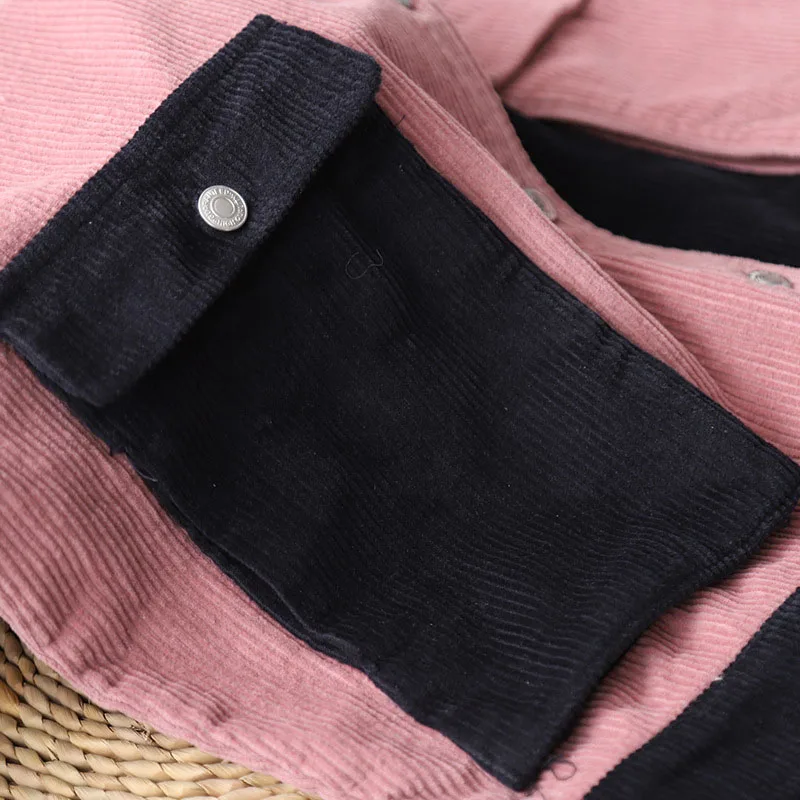 

Women Retro Warm Splice Corduroy Jackets Coat Lapel Long Sleeve Casual Coat with Pockets 2019 Autumn And Winter J55