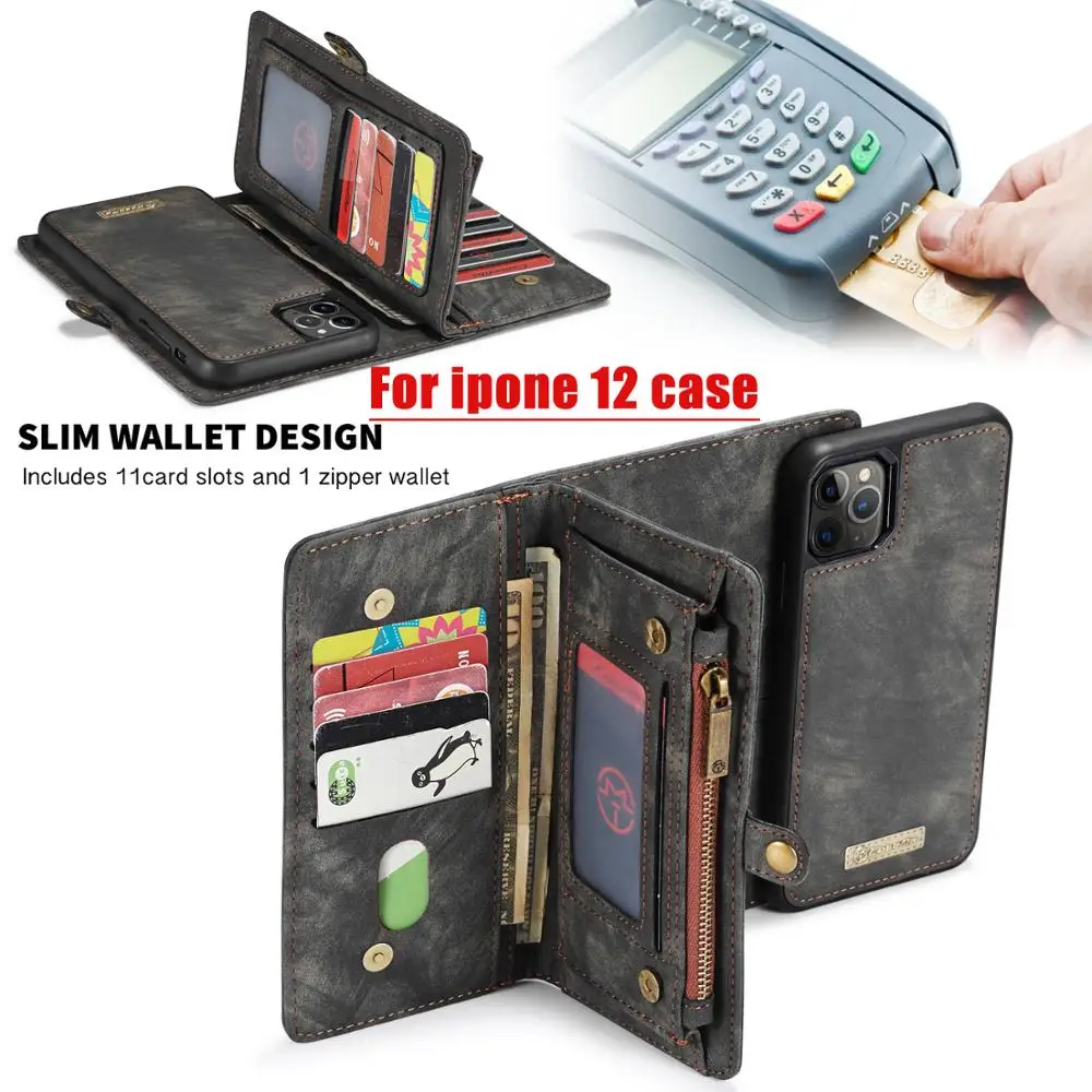 

Official With LOGO Original Wallet Card Bag For iPhone 12 Pro Max Mini Magnetic Card Holder For iPhone 12 Case Leather
