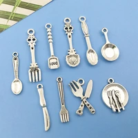 30pcs zinc alloy silver cutlery charms pendant for diy findings necklace keychain handmade jewelry making crafts accessories