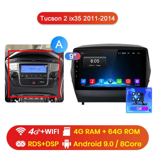 4G-WIFI 4-64GB-A Junsun V1 2G+ 32G Android 9,0 для hyundai Tucson 2 ix35 2011- Автомобильный Радио Мультимедиа Видео плеер навигация gps 2 din dvd - Цвет: 4G-WIFI 4-64GB-A