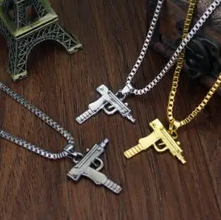 

1pc For Uzi Machine Gun Pistol Necklace Pendant Chain Gold Hip Hop Jewelry Giftss