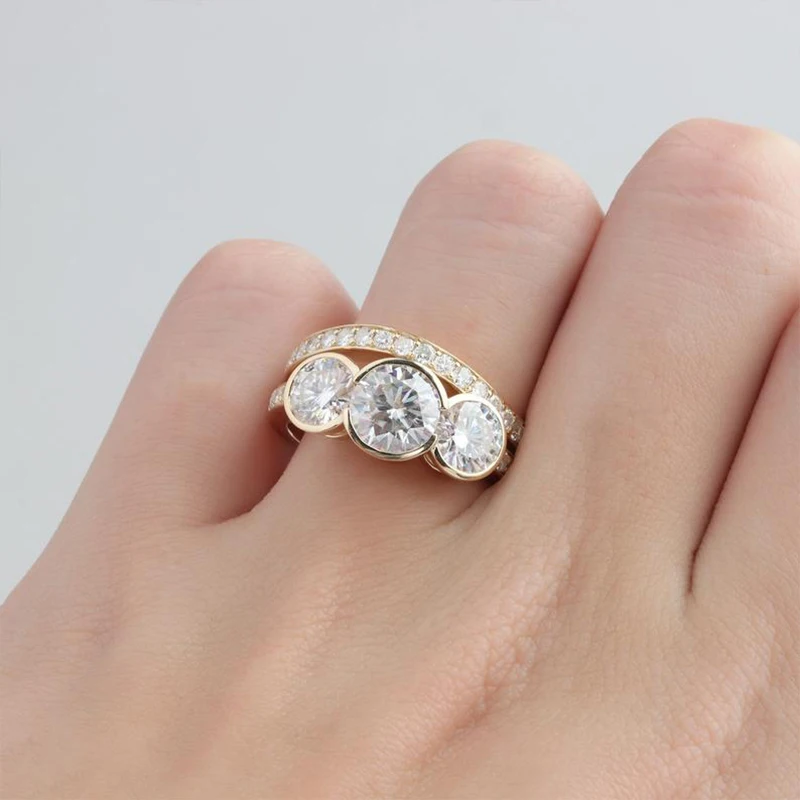 Veryins 14K 585 розовое золото 3.1CTW DEF цвет Moissanite ободок набор из трех камней Обручальное