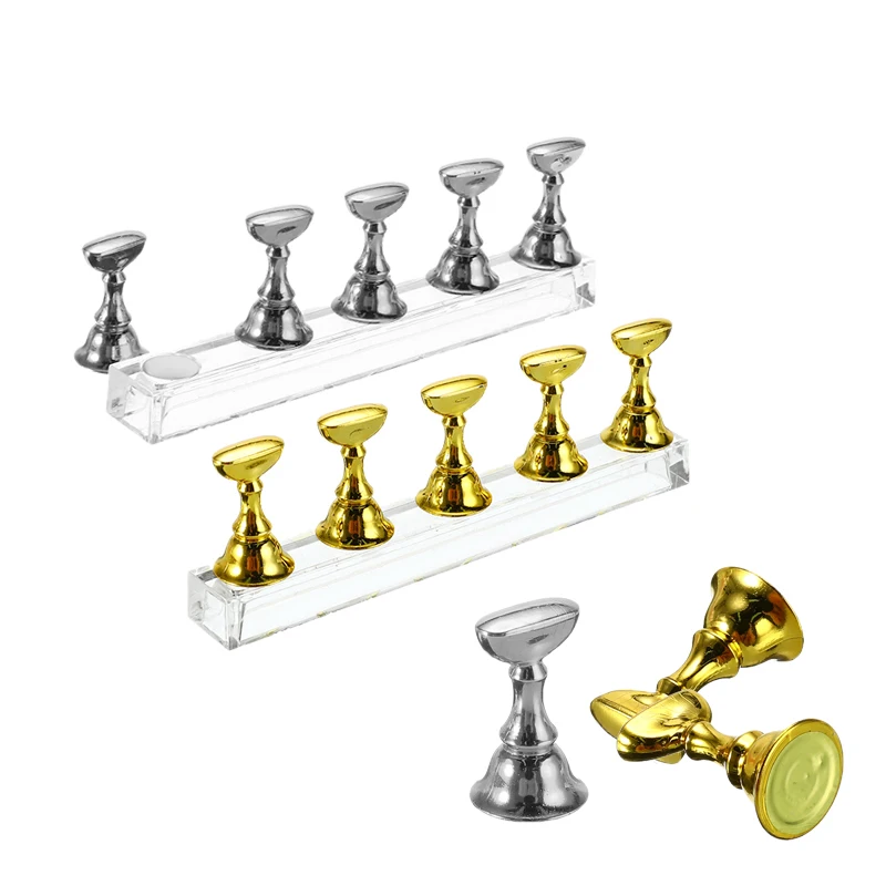 

5pcs/set Magnetic Nail Tip Holder Practice Display Acrylic Stand Silver Gold Nail Art Acrylic Display Stand Nail Art Tool
