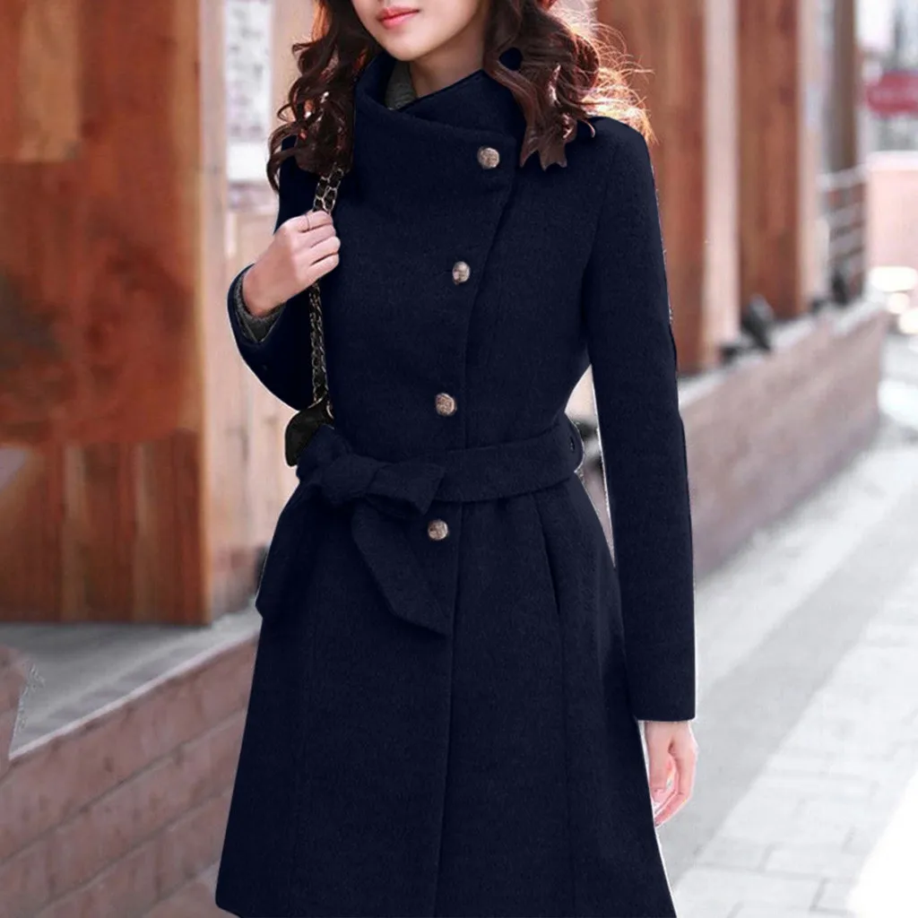 Women Classic Trench Coat 2019 Autumn Winter Fashion Wool Single Breasted bandage Solid Slim Plus Size Wind abrigo mujer |