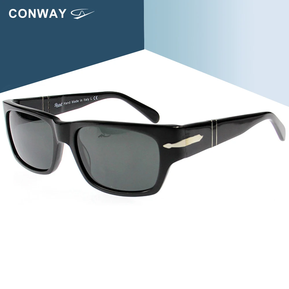 Conway, Ретро стиль, фирменные дизайнерские солнцезащитные очки для мужчин, квадратные солнцезащитные очки, персональная ацетатная широкая оправа для большой головы, черная Гавана - Цвет линз: Black