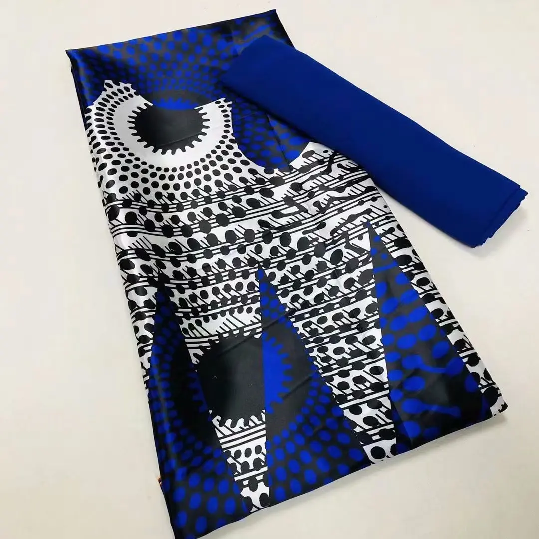 

African Fabric Silk Satin Fabric With Chiffon Silk Wax Prints Fabric Soft Material For Women Dress 4+2yards B21-11