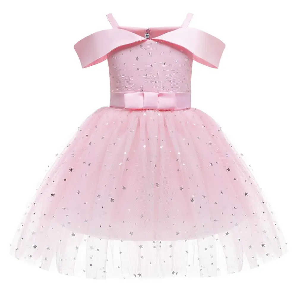 

2020 New Flower Girls Glitter Princess Girl Elza Pink Dress Costume Summer Girls Dress Halloween Birthday Party Wedding Dress