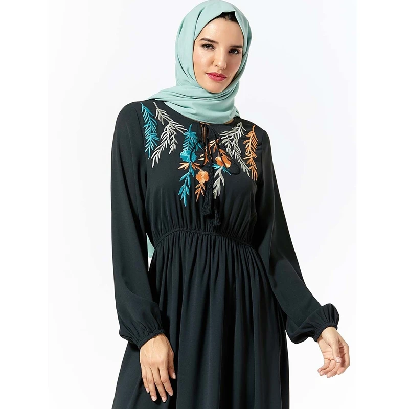 WEPBEL модные Duabi однотонные Цвет Slim Fit абайя с вышивкой и длинными рукавами