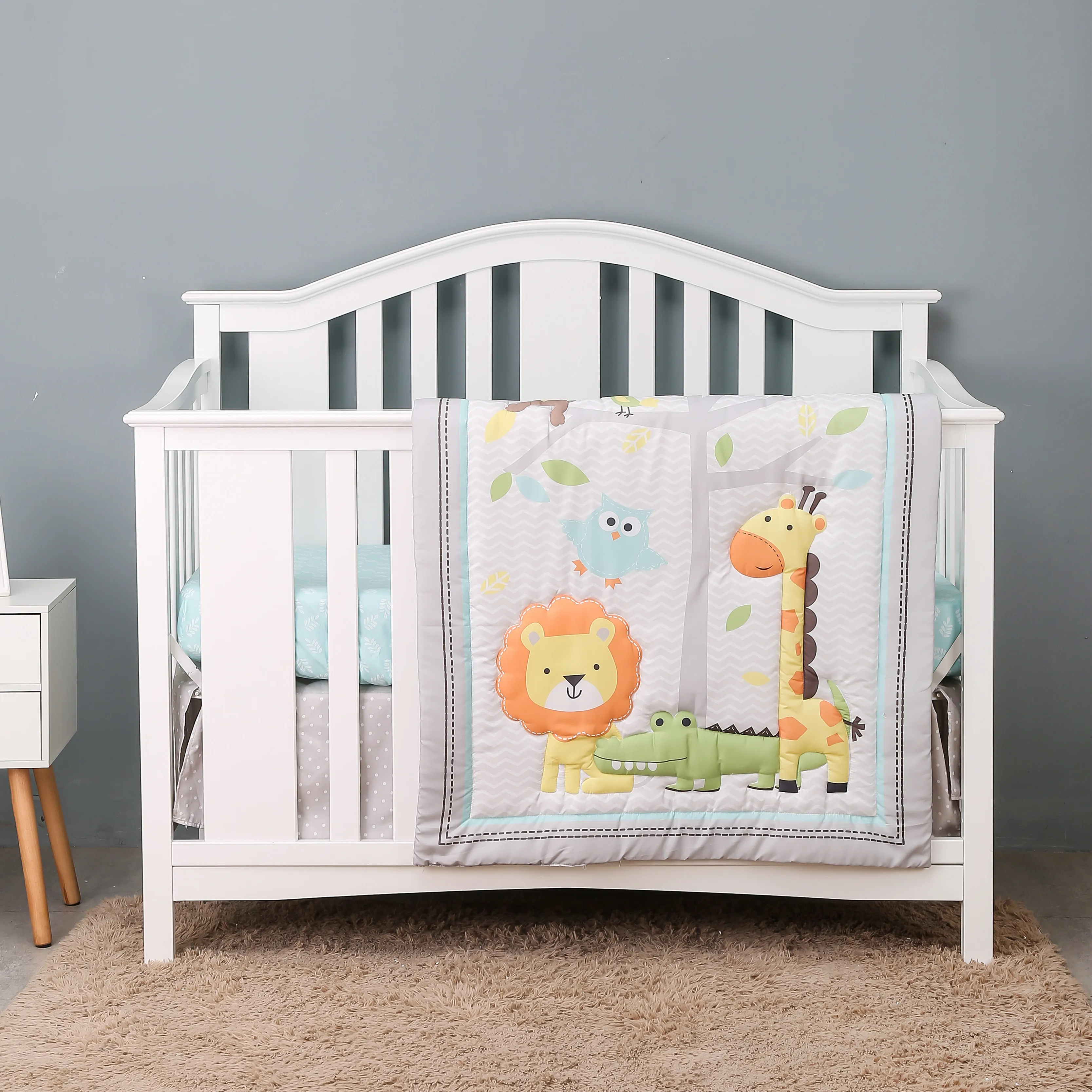 3 pcs Baby Crib Bedding Set for Boys and Girls hot sale including quilt, crib sheet, crib skirt